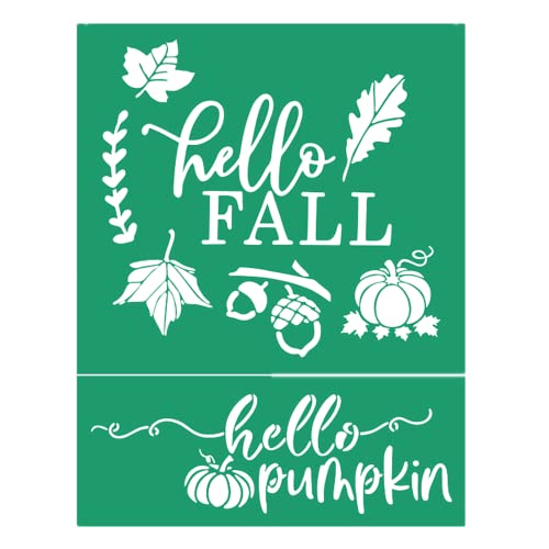 JAJADO Silk Screen Stencil Hello Fall Sign Stencils, Reusable Chalk Stencils Starter Kits Mesh Transfers for Painting on Wood Decoration DIY T-Shirt Fabric Chalkboard DIY Home Decor 8.5''×11''