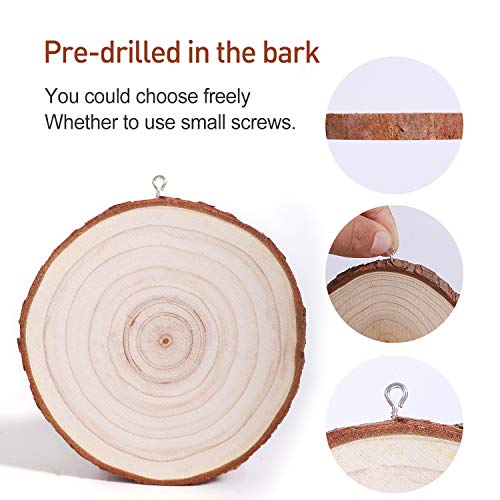 Natural Wood Slices 20Pcs 3.5-4.0 in Unfinished Wood Kit with Screw Eye Rings, Complete Wood Coaster, Wooden Circles for Crafts Wood Christmas Ornaments Wedding DIY Crafts