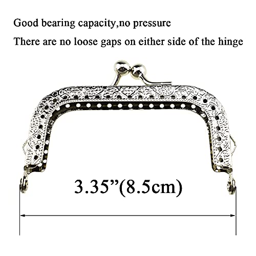 Hahiyo Purse Square Bag Kiss Clasp Frame Lock 8.5cm Diameter Rectangle Clutch Metal Vintage Latch Clip Smooth Open Close Sturdy No Scratch Loose Gap for DIY Crochet Fabric Coin Leather Bag 6pcs Silver