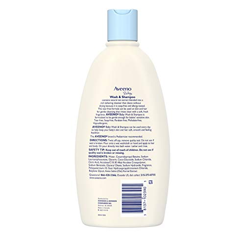 Aveeno Baby Daily Moisture Gentle Bath Wash & Shampoo with Natural Oat Extract, Hypoallergenic, Tear-Free & Paraben-Free Formula for Sensitive Hair & Skin, Lightly Scented, 18 Fl Oz (Pack of 3)