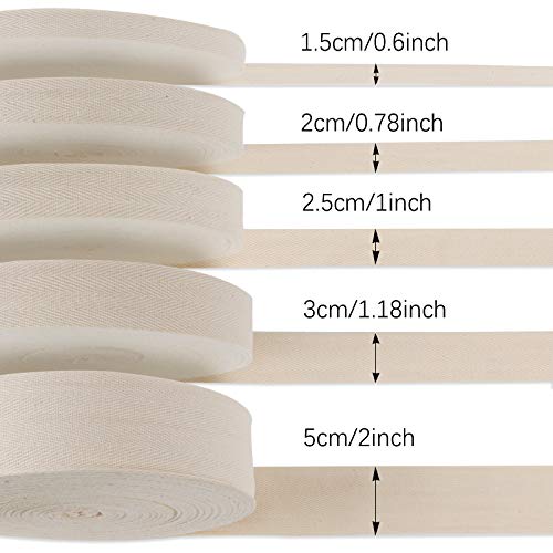 Ancoo Natural Cotton Twill Tape 50 Yards Herringbone Webbing Tape Roll for Apron Sewing Dressmaking Crafts (Beige, 1/2")