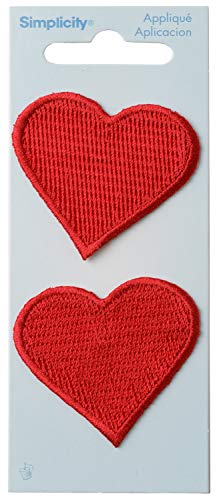 Simplicity Red Heart Applique Clothing Sew On Patches, 2pc, 1.75'' x 1.75''