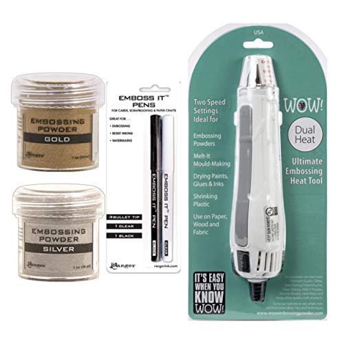 Embossing Kit: Heat Tool Machine, Emboss It Pens, Ranger Gold and Silver Powder Set