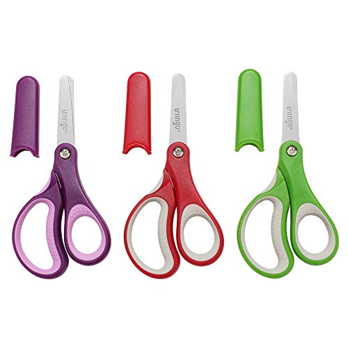LIVINGO 5" Left and Right Handed Kids Scissors, Safety Blunt Sharp Stainless Steel Blade Scissors for Children School Teacher Use Crafting Cutting Paper, 3 Pack Assorted Colors