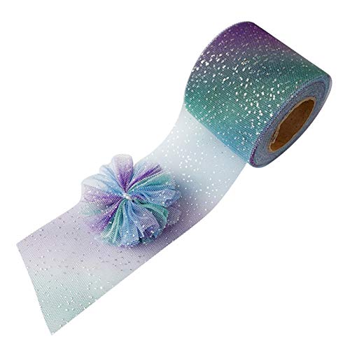 NUOMI 25 Yards Gradient Organza Ribbon Colorful Shimmer Ribbon Decorative Metallic Glitter Tulle for DIY Handmade Crafts Gift Wrap Doll Hair Bow Party Ornament, Blue-Purple