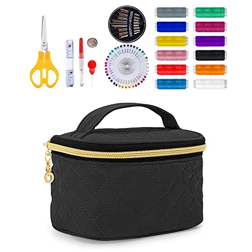 CURMIO Sewing Kit, Sewing Tools Set with Storage Bag for DIY, Sewing Repair, Emergency, Travel and Home, Black (Patented Design)