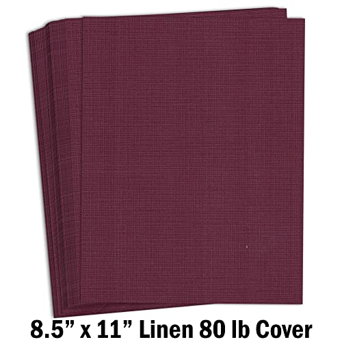 Hamilco Colored Cardstock Paper 8.5x11 Linen Textured Color Card Stock Paper Burgundy Red 80 lb Cover 50 Pack