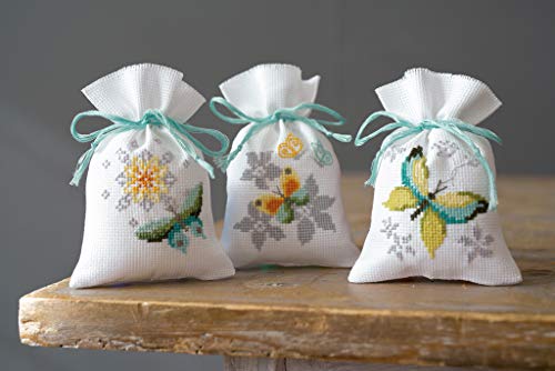 Vervaco Cross Stitch Bag Kit Butterflies (Set of 3) 3.2" x 4.8"