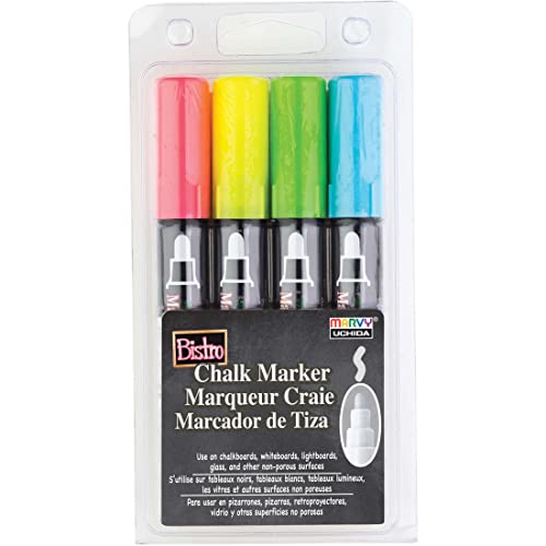 Uchida Of America Bistro Dry Erase Marker, 1, Fluorescent Colors, 4 per Pack