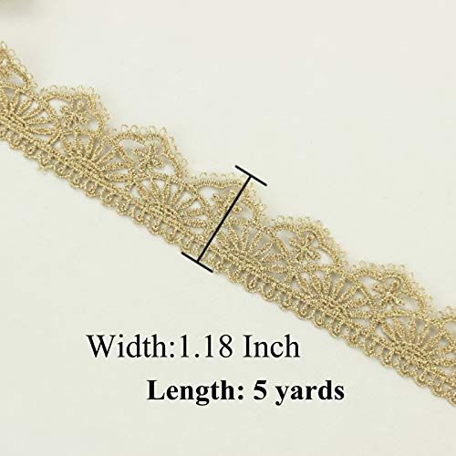 IDONGCAI Gold Trim Gold Lace Trim Embroidery Metallic Venice Lace Ribbon Edging Trimming Fabric for Cake Fringe,Wedding Bridal Dress ,Costume or Jewelry,Crafts and Sewing (Gold Lace 1#)