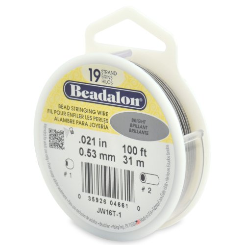 Beadalon 19 Strand Stainless Steel Bead Stringing Wire, .021 in / 0.53 mm, Bright, 100 ft / 31 m