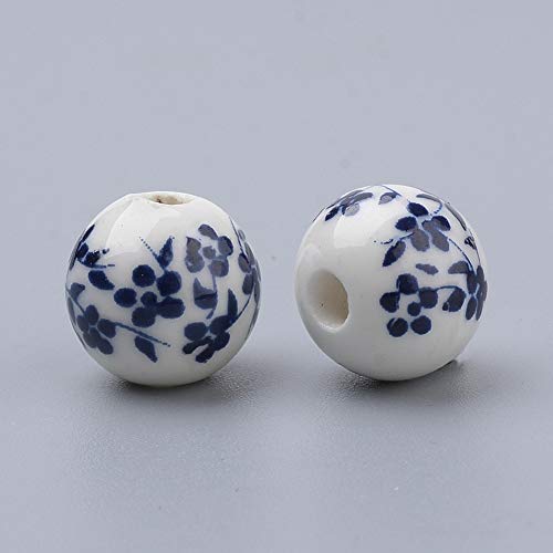 CHGCRAFT About 200pcs Handmade Printed Porcelain Beads Round Shaped Charm PrussianBlue Color Spacer Beads Loose Beads for DIY Jewelry Making 6mm, Hole 2mm