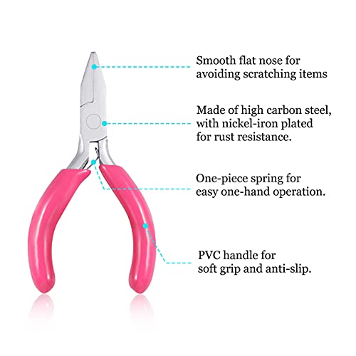 SPEEDWOX Mini Flat Nose Pliers, 3 Inch Duckbill Pliers, Small Pliers for Crafts, Pink Pliers, Jewelry Pliers for Beading Jewelry Making Wire Wrapping DIY Craft Hobby Supplies