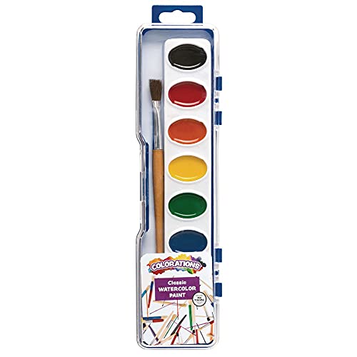 Colorations Best Value Watercolor Paint Set - 8 Vibrant Colors in Plastic Case with Brush