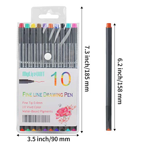 MyLifeUNIT Fineliner Color Pen Set, 0.4mm Colored Fine Liner Sketch Drawing Pen, Pack of 10 Assorted Colors