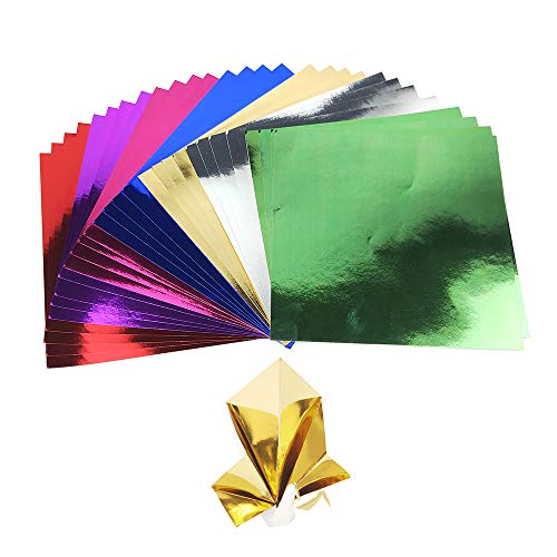 112 Sheets Origami Foil Paper Art Cardstock Paper Metallic Colors Craft Mirror Paper Bright Board Sheets Folding Paper Scrapbook Paper, DIY Card, Arts Crafts Projects, 7 Colors, 6 x 6 Inch