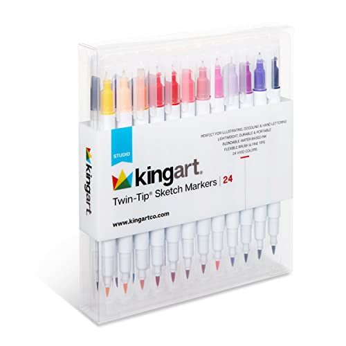 KINGART Studio Twin-Tip Sketch Markers, Set of 24 Unique & Vivid Colors