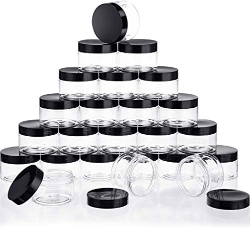24 Pieces Empty Clear Plastic Jars with Lids Round Storage Containers Wide-Mouth for Beauty Product Cosmetic Cream Lotion Liquid Slime Butter Craft and Food (Black Lid, 7 oz)