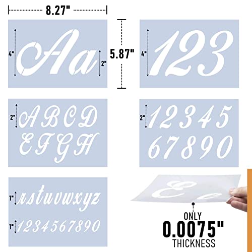 Letter Stencils for Painting on Wood - Alphabet Stencils with Calligraphy Large Font and Cursive Letters Numbers Signs - Reusable Plastic Art Craft Stencils - Set of 40 Pcs - 160 Designs