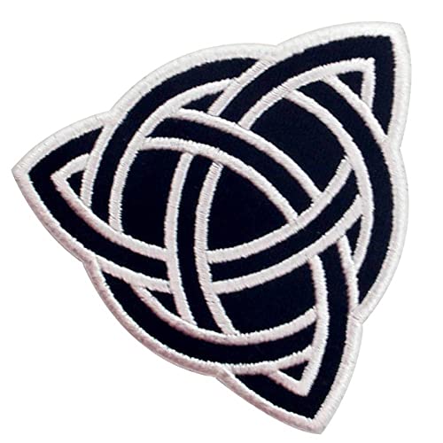 Triquetra Celtic Symbology Patch Embroidered Applique Iron On Sew On Emblem, White & Black