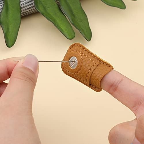 Sewing Thimble 4 Pieces Thimble Finger Protector Leather Coin Thimble Pad Thimble Cover for Knitting Sewing DIY Sewing Tool Handmade Needlework Thimble Cover 2 Sizes (S, L)