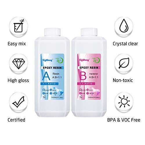 Epoxy Resin Clear Crystal Coating Kit 40oz - 2 Part Casting Resin for Art, Craft, Jewelry Making, River Tables, Bonus Gloves, Measuring Cup, Wooden Sticks, Dropper, Gold Foil Flakes and Tweezers