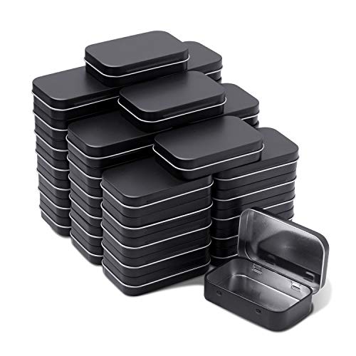 Tamicy Metal Rectangular Hinged Tins - Pack of 40 Matte Black Mini Portable Box Containers Small Empty Storage Tins with Lids Home Organizer Kit for Storage Drawing Pin Jewelry Crafts