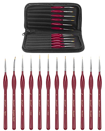 Miniature Detail Paint Brush Set-12pcs Micro Professional Fine Oil Paint Brushes with Storage Bag, Watercolor Face Painting Brushes Set for Acrylic,Oil,Watercolor,Face,Scale Model Painting (Red)