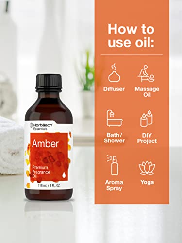 Premium Grade Amber Fragrance Oil | 4 Fl Oz (118ml) | for Diffusers, Candle and Soap Making, DIY Projects & More | by Horbaach