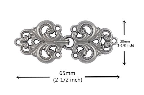 Bezelry 4 Pairs Swirl Flower Cape or Cloak Clasp Fasteners. 65mm x 28mm Fastened. Sew On Hooks and Eyes Cardigan Clip (Gray Silver)