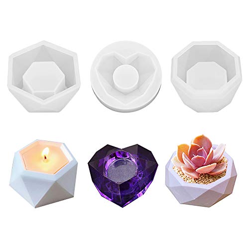 3pcs Flower Pot Silicone Resin Molds, Cactus Flower Epoxy Resin Casting Molds, Succulent Plant Vase Gypsum Cement Molds Concrete Clay Mould, Candle Holder Wax Casting Mold