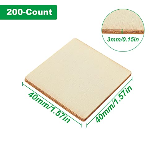 ZOEYES 200 Pieces 1.5 x 1.5 Inch Square Unfinished Wooden Pieces Blank Wood Squares Round Conner Wooden Square Cutouts for Craft, Painting, Laser Engraving Carving, DIY Arts Project