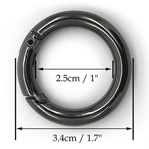 4Pcs Spring Clip Round Carabiner Ring, 1" Diameter O Ring Snap Clip Trigger Spring Keyring Buckle Organizing Accessory/Metal Secure Holder/Durable and Rust-Proof (Nickel-Black)