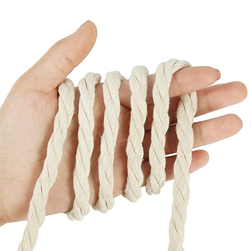 Tenn Well 8mm Cotton Cord, 59 Feet 3Ply Twisted Macrame Cotton Rope for Crafts, Wall Hangings, Plant Hangers, Knotting (Beige)