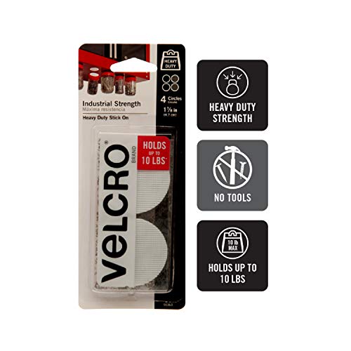 VELCRO Brand 90363 Industrial Fasteners Stick-On Adhesive | Professional Grade Heavy Duty Strength | Indoor Outdoor Use, 1 7/8in, Circles 4 Sets