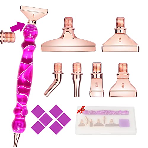 Volitaous 14 PCS Diamond Art Pens Tools, 6Pieces Rose Gold Thread Metal Tips, Diamond Painting Pen Kits No Loosen, 5D Diamond Painting Pen Accessories Tools Set for DIY Craft, Purple