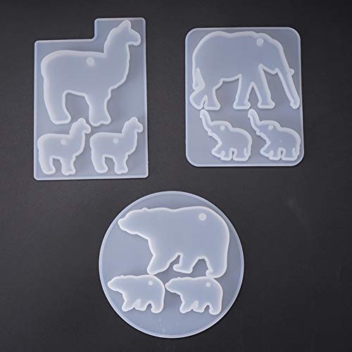 6Set Mama Bear, Elephant, Alpaca, Mama Shark, Chicken, Dinosaur Epoxy Mold Resin Pendant Making Silicon Mold, Pack A