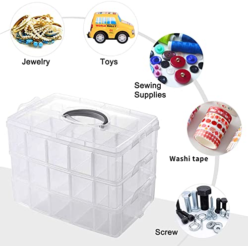 3-layer Stackable Craft Storage Containers - Plastic Craft Box Organizer With 30 Adjustable Compartments And Handle - Portable Beads Organizers And Storage For Arts And Crafts, Toy, Washi Tapes, Nail