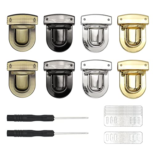 Asamuyu 8 Sets Tuck Lock Clasp Catch Purse Buckle Fasteners Wallet Buckle Purse Metal Clasp Locks for DIY Craft Bag Leather Handbags Making (4 Colors)
