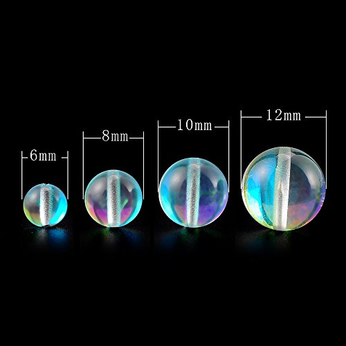 RUBYCA Round Moonstone Crystal Glass Beads Aura Iridescent for Jewelry Making (1 Strand, 12mm, Blue)