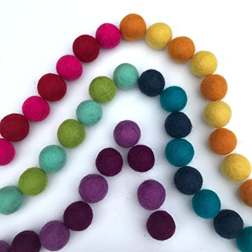 Rainbow Party - 100% Handmade Wool Felt Pom Poms - (50) Pure New Zealand Wool Felt Balls - DIY Pompoms - 0.8-1.0" Size - Drawstring Muslin Bag