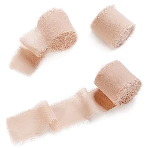 Ling's Moment Handmade 1.5" Chiffon Silk-Like Ribbon Frayed Edges Ribbon for Wedding Flatlays Invitations Bouquets Gift Wrapping Decorations (Nude, 18Yards)