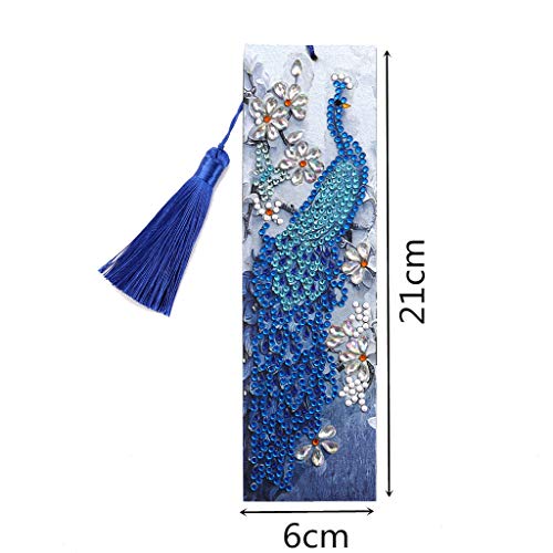 Diamond Painting Bookmarks -Diamond Painting by Number Kits,Painting Cross Stitch Peacock Partial Drill Crystal Rhinestone Embroidery Pictures Arts Craft for Reading Gift Ross Beauty