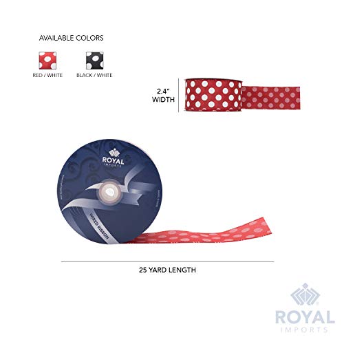 Red/White Polka Dot Ribbon, 2.5" (#40) Christmas Ribbon Circle Design for Floral, Craft, Holiday Decoration, 25 Yard Roll (75 FT Spool) Bulk by Royal Imports