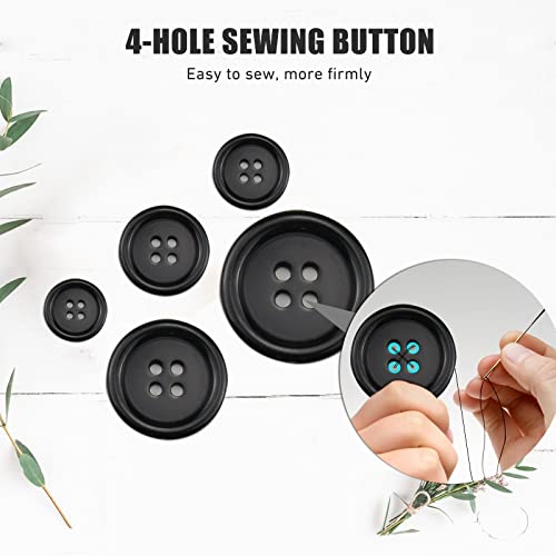 Premium 100 Pcs Resin Sewing Buttons, Eco-Friendly 4-Hole Craft Buttons, 5 Sizes of Black Round Mixed Buttons Suitable for Sewing, DIY and Holiday Decoration