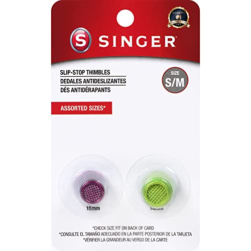 SINGER Slip Stop Thimbles, Size Small and Medium, Metallic Pink and Green - Set of 2