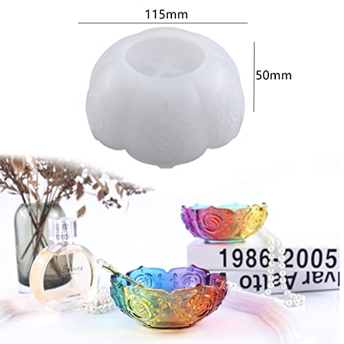 Anlan-angel Bowl Dish Resin Mold Tealight Candle Holder Resin Molds Jewelry Tray Epoxy Casting Mold Lotus Rose Silicone Molds for Resin DIY Jewelry Storage Home Table Decor