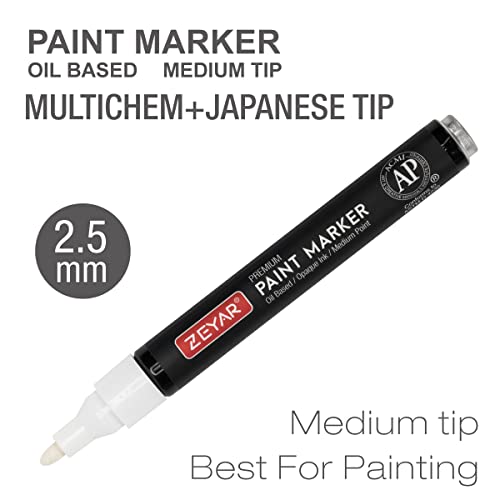 ZEYAR Permanent Oil-Based Paint Markers, Medium Point, Waterproof ink, Expert of Rock Painting, Great on Mug, Rock, Glass, Canvas, Metal and more (6 White)