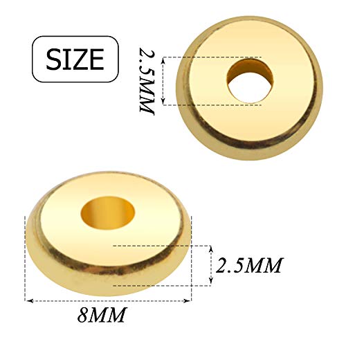 200pcs 8mm Flat Round Rondelle Spacer Beads Disc Spacers Loose Beads Jewelry Metal Spacers for DIY Bracelet Necklace Crafts,Gold