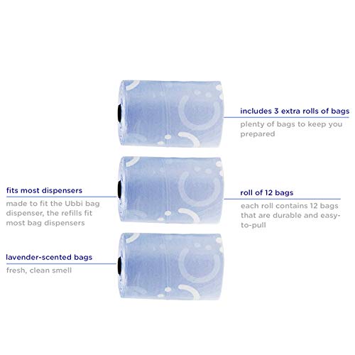 Ubbi On The Go Waste Disposal Bags Refills Value Pack, Lavender Scented, 12 Roll Refills, Baby On The Go Essentials